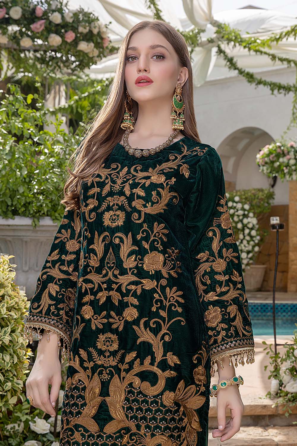 Pakistani Velvet Embroidered Party Dress With Motifs  Nameera By Farooq   lupongovph