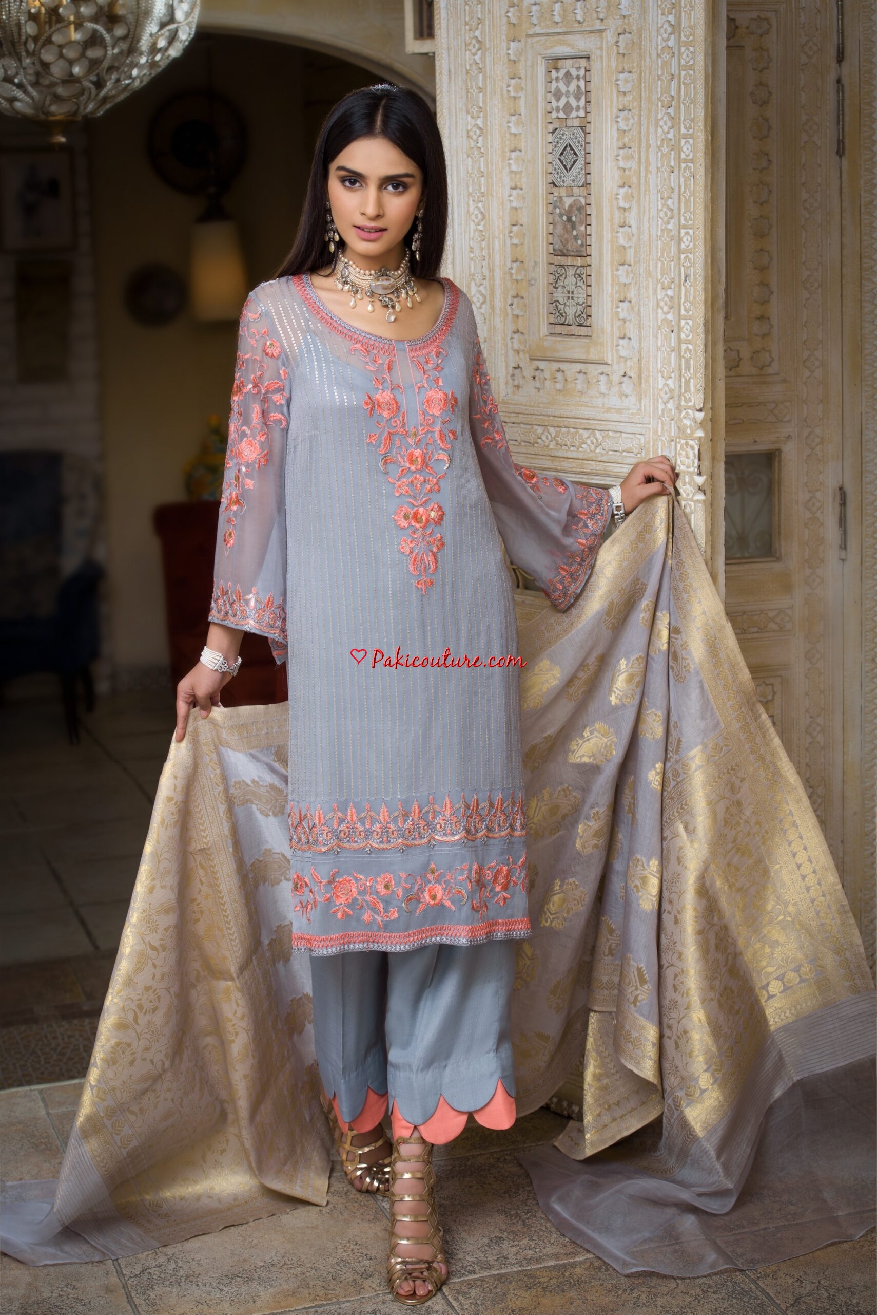 Pakistani Indian dress Honey Waqar Embroidered lawn silk Maria B salwar kameez 