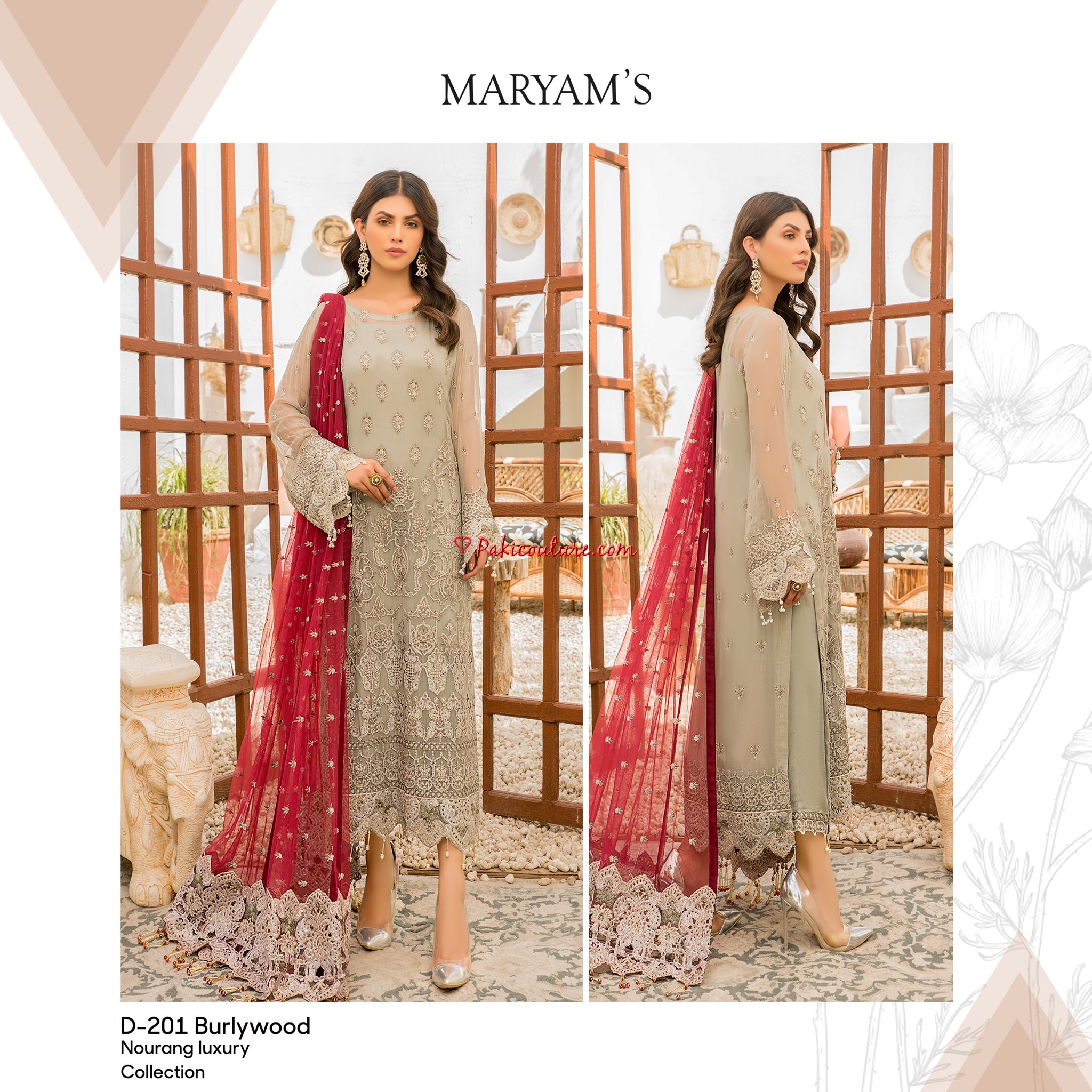 Nourang by Maryam's Embroidered Chiffon Suits Unstitched 3 Piece MRM21NC D-216 - Festive Collection