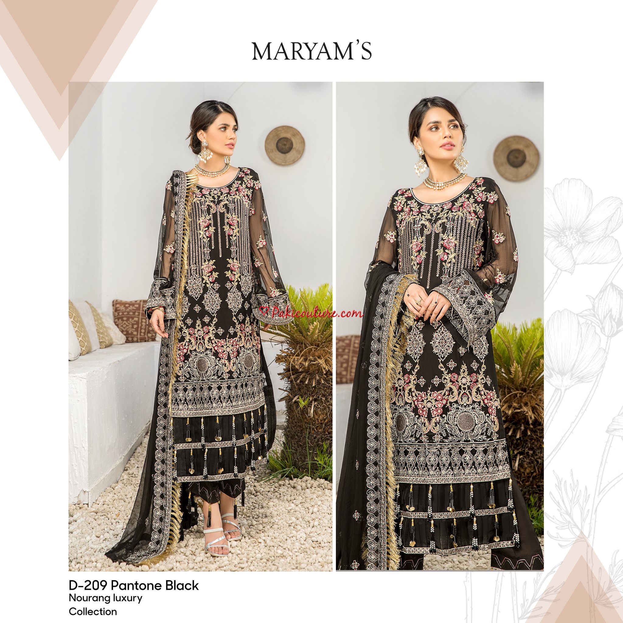 Nourang by Maryam's Embroidered Chiffon Suits Unstitched 3 Piece MRM21NC D-214 - Festive Collection